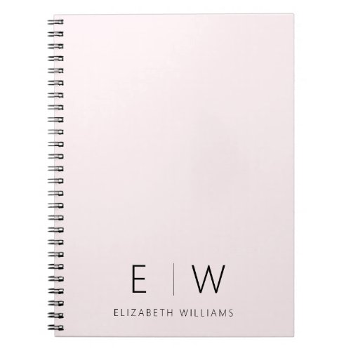 Blush Pink Elegant Modern Minimalist Monogram Name Notebook