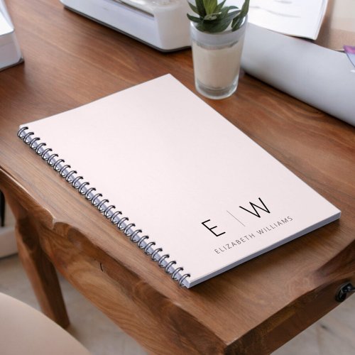 Blush Pink Elegant Modern Minimalist Monogram Name Notebook