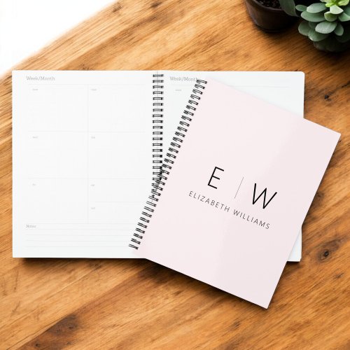 Blush Pink Elegant Modern Minimalist Monogram Name Planner