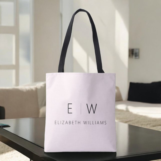 Blush Pink Elegant Modern Minimalist Monogram Name Tote Bag (Creator Uploaded)