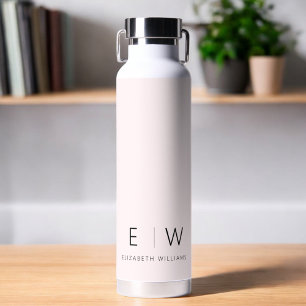 Blush Pink Elegant Modern Minimalist Monogram Name Water Bottle