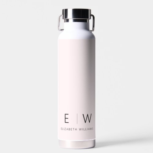 Blush Pink Elegant Modern Minimalist Monogram Name Water Bottle