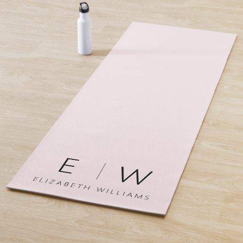 Blush Pink Elegant Modern Minimalist Monogram Name Yoga Mat