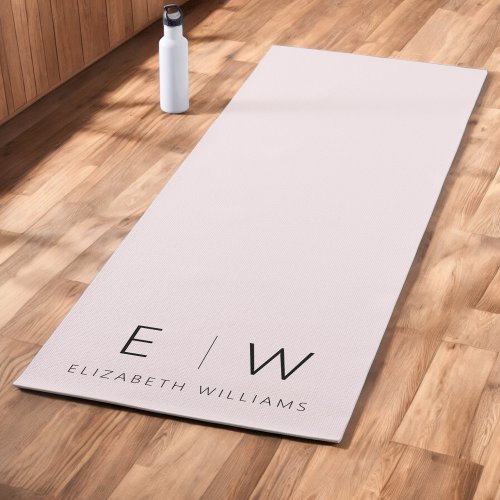 Blush Pink Elegant Modern Minimalist Monogram Name Yoga Mat