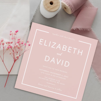 Blush Pink Elegant Modern Minimalist Wedding Invitation by blessedwedding at Zazzle