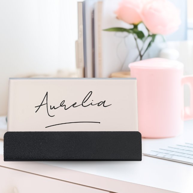 Blush Pink Elegant Modern Monogram Script Name Desk Business Card Holder (Creator Uploaded)
