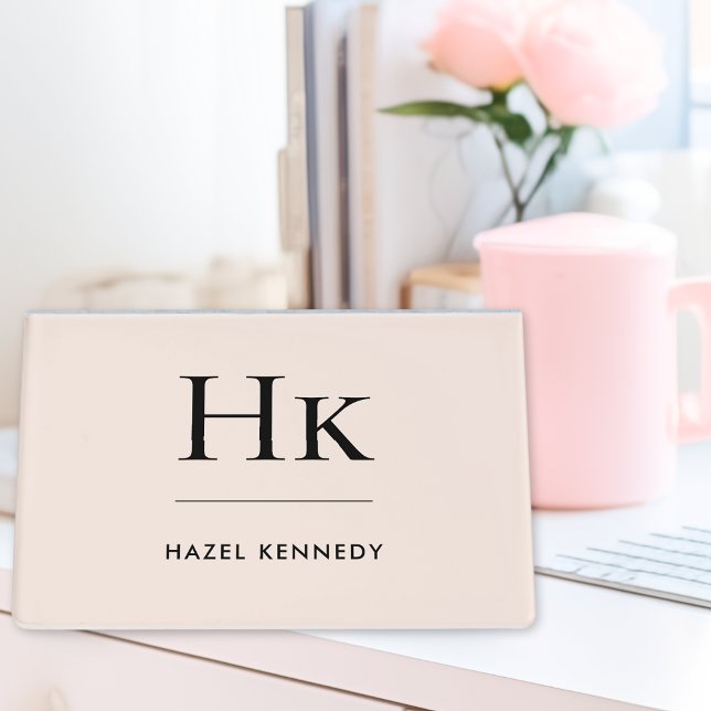 Blush Pink Elegant Modern Simple Monogram Desk Business Card Holder (Creator Uploaded)