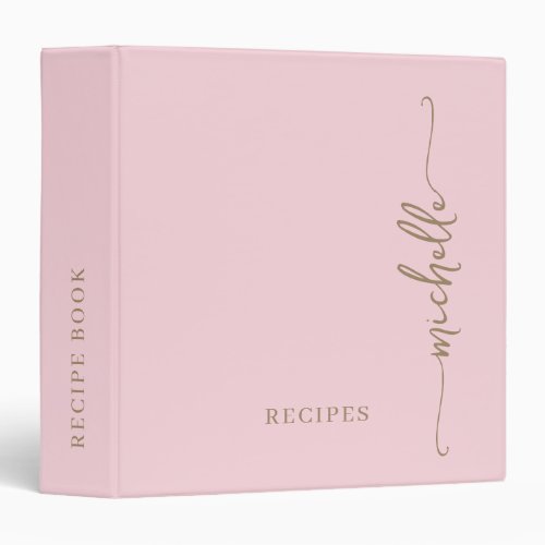 Blush Pink Elegant Monogram Cookbook Recipe  3 Ring Binder