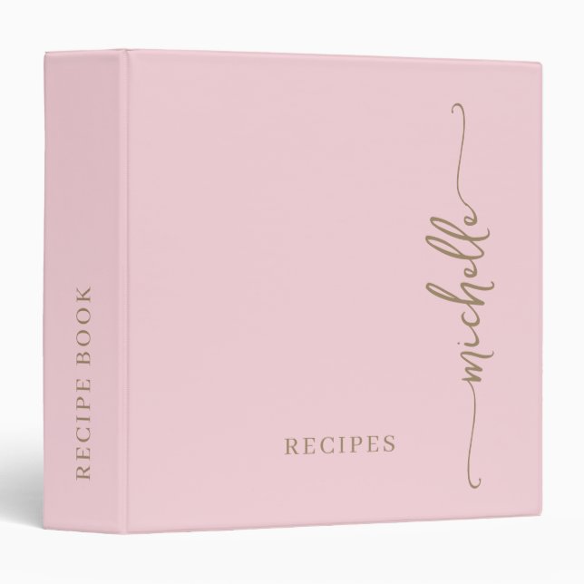 Blush Pink Elegant Monogram Cookbook Recipe  3 Ring Binder (Front/Spine)