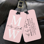 Blush Pink Elegant Monogram Name Luggage Tag<br><div class="desc">Create Your Own Stylish Modern Custom World Traveler Girly Blush Pink Vertical Monogram Name Luggage Tag. This chic and girly luggage tag adds a fun and personalized touch to any travel adventure, perfect for the world traveler or anyone with a love for exploring. The front features a bold white two-letter...</div>