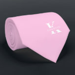 Blush Pink Elegant Monogram   Name | One-Sided Neck Tie<br><div class="desc">An elegant one-sided necktie featuring a bold white monogram across a Blush Pink background. On top of this monogram sits your first or last name spelled out in all capitals. If you prefer a bolder look for the personal name inside of the large letter you can do the following: Use...</div>