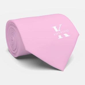 Blush Pink Elegant Monogram + Name | One-Sided Neck Tie