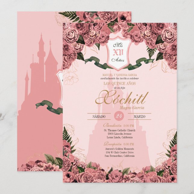 Blush Pink Elegant Princess Royalty Quinceanera Invitation (Front/Back)