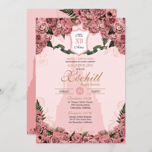 Blush Pink Elegant Princess Royalty Quinceanera Invitation