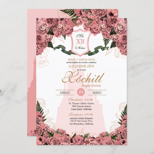 Blush Pink Elegant Princess Royalty Quinceanera Invitation