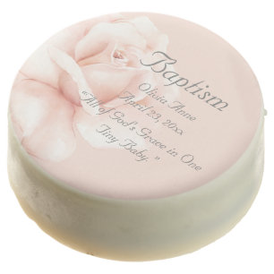 Blush Pink Elegant Rose Watercolor Girl Baptism Chocolate Covered Oreo