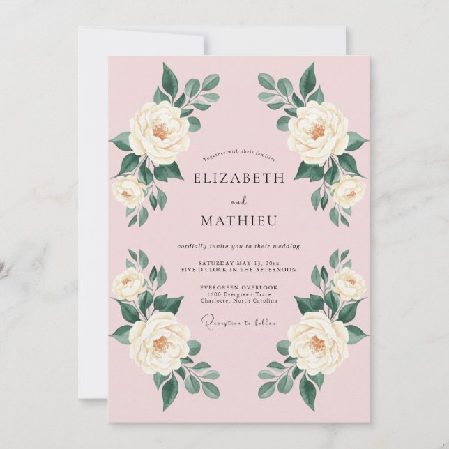 Blush Pink Elegant Rose Wedding Invitation (Front)