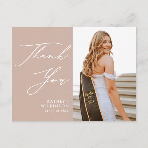 Blush Pink Elegant Script Graduation Thank You Postcard