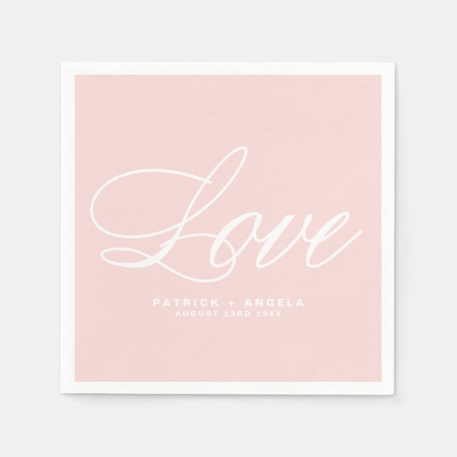 Blush Pink Elegant Script | Love Wedding Paper Napkins (Front)