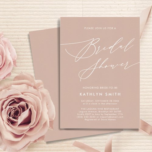 Blush Pink Elegant Script Modern Bridal Shower Invitation