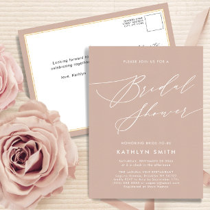 Blush Pink Elegant Script Modern Bridal Shower Invitation Postcard