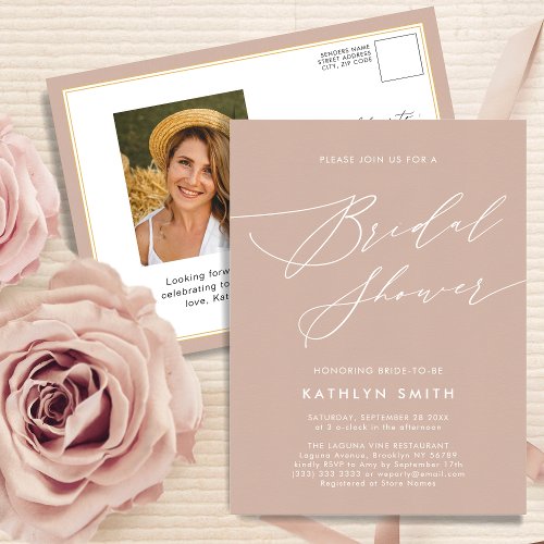 Blush Pink Elegant Script Modern Bridal Shower Invitation Postcard