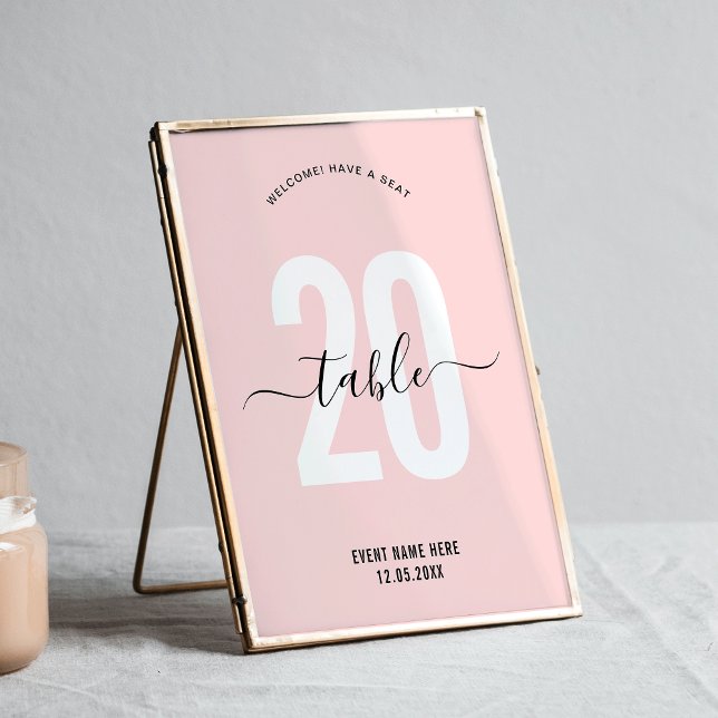 Blush Pink Elegant Script Modern Table Number (Creator Uploaded)