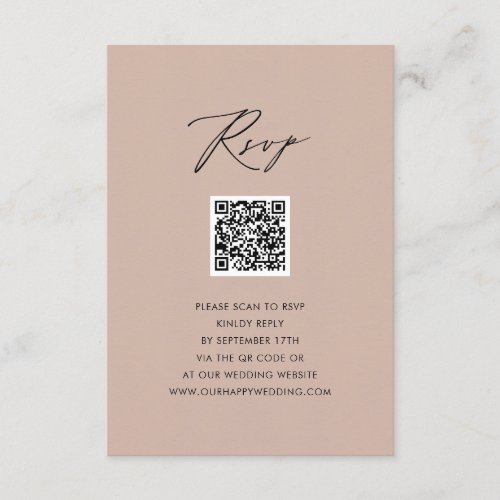 Blush Pink Elegant Script Simple QR Wedding RSVP Enclosure Card