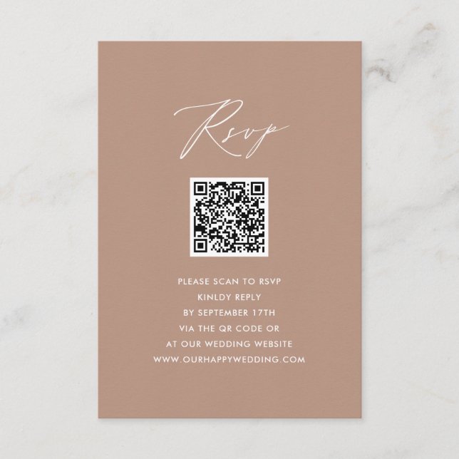 Blush Pink Elegant Script Simple QR Wedding RSVP Enclosure Card (Front)