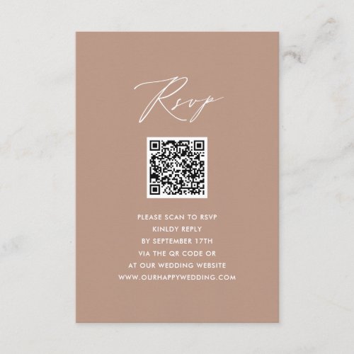 Blush Pink Elegant Script Simple QR Wedding RSVP Enclosure Card