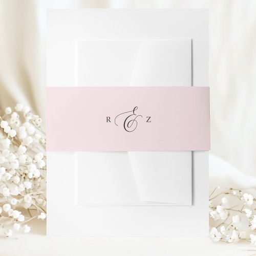 Blush Pink Elegant Simple Monogram Wedding Invitation Belly Band