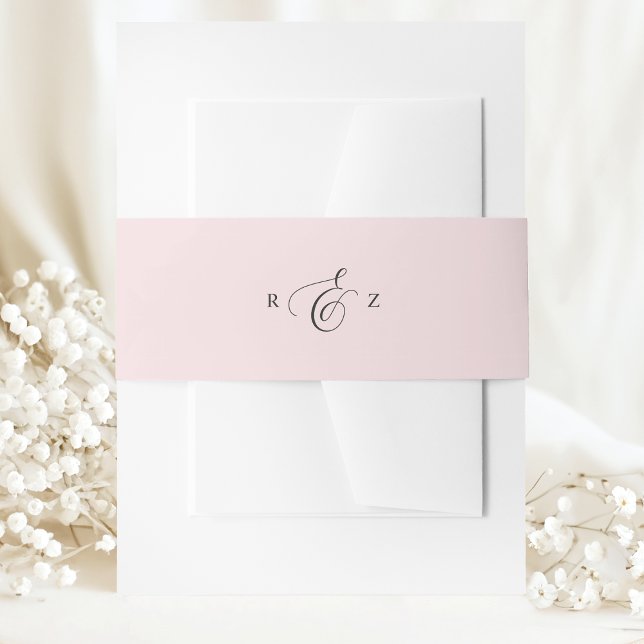 Blush Pink Elegant Simple Monogram Wedding Invitation Belly Band (Creator Uploaded)