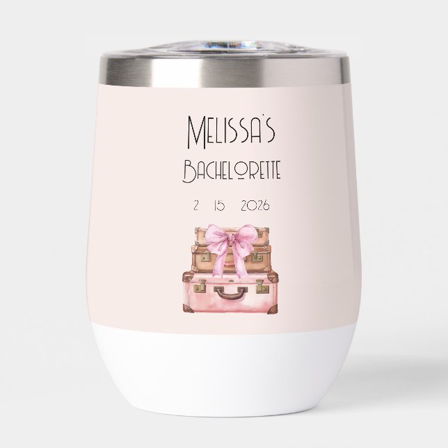 Blush Pink Elegant Traveling Bridal Bachelorette Thermal Wine Tumbler (Front)