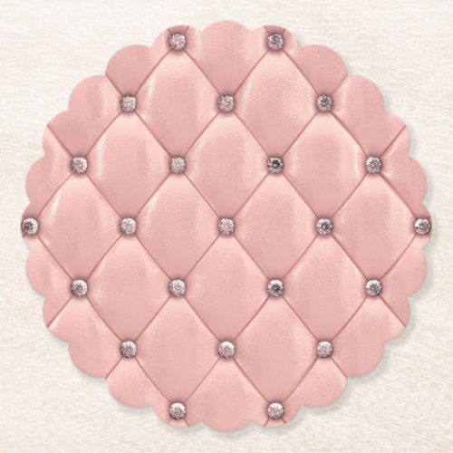 Blush Pink Elegant Tufted Metallic Leather Paper Coaster
