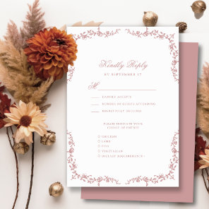 Blush Pink Elegant Vintage Floral Wedding RSVP Card