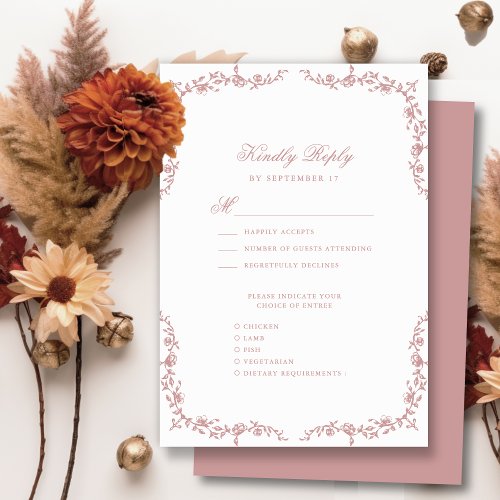 Blush Pink Elegant Vintage Floral Wedding RSVP Card