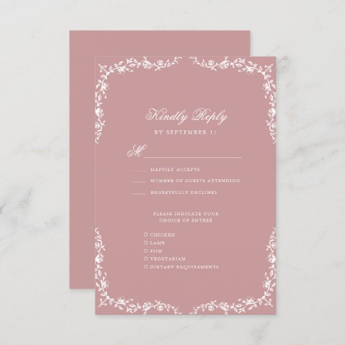 Blush Pink Elegant Vintage Floral Wedding RSVP Card