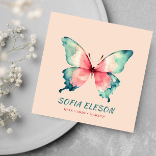 Blush Pink Elegant Watercolor Butterfly Beauty Square Business Card