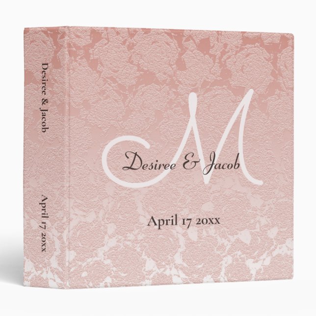 Blush Pink Elegant Wedding Album Monogram Floral 3 Ring Binder (Front/Spine)