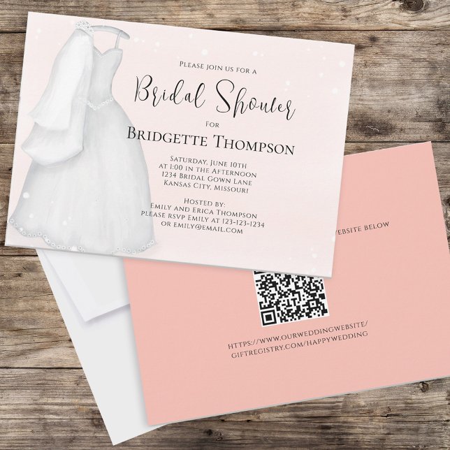 Blush Pink Elegant Wedding Dress Bridal Shower Invitation (Creator Uploaded)