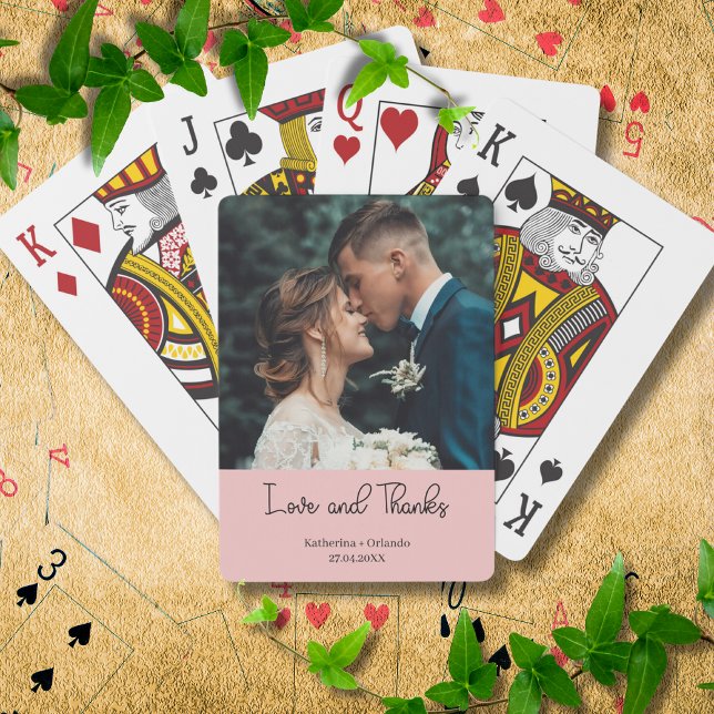 Blush Pink Elegant Wedding Love and Thanks Photo Poker Cards (Creator Uploaded)