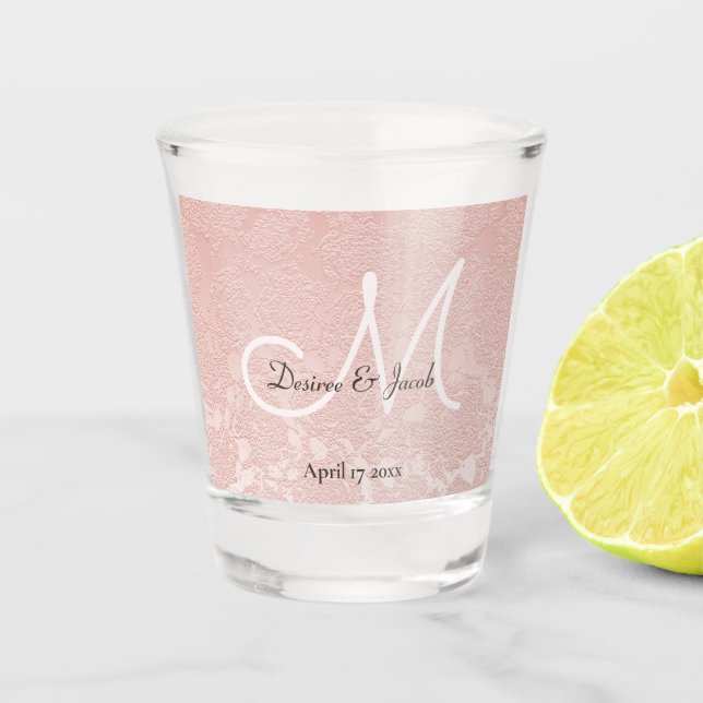 Blush Pink Elegant Wedding Monogram Shot Glass (Front)
