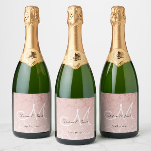 Blush Pink Elegant Wedding Reception Monogram Sparkling Wine Label