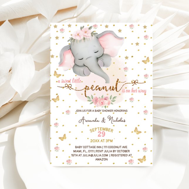 Blush Pink Elephant Baby Girl Shower Invitation (Creator Uploaded)