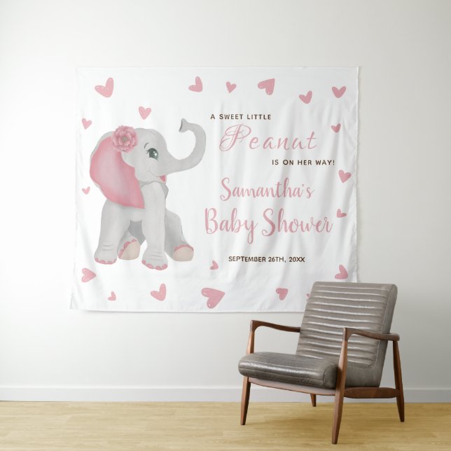 Blush Pink Elephant Baby Shower Backdrop Sign (In Situ (Horizontal))