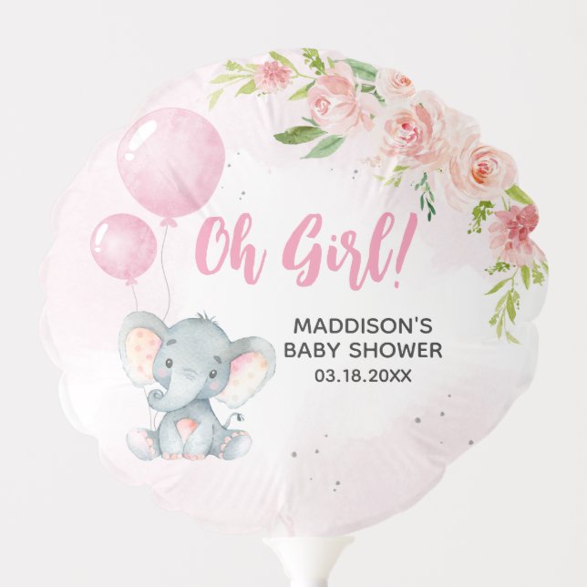 Blush Pink Elephant Baby Shower Balloon (Front)