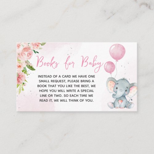 Blush Pink Elephant Baby Shower Books for Baby Enclosure Card