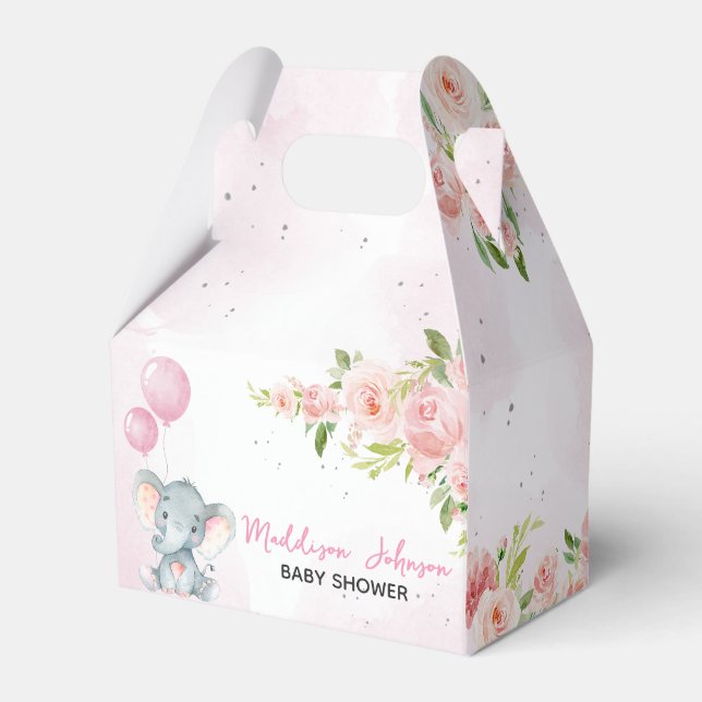Blush Pink Elephant Baby Shower Favor Boxes (Front Side)