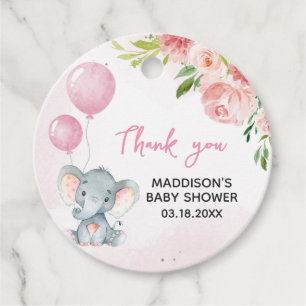 Blush Pink Elephant Baby Shower Favor Tags