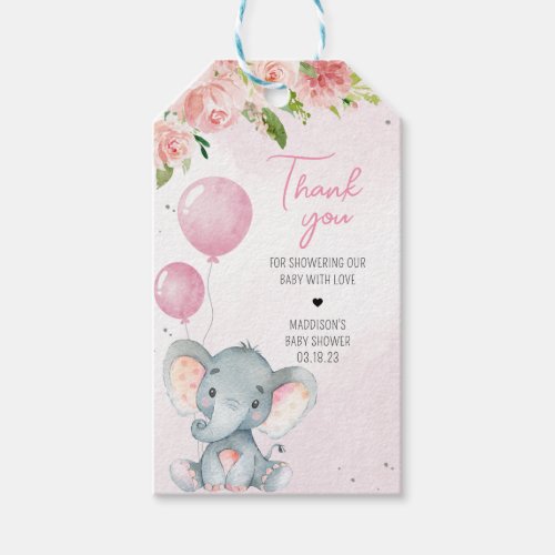Blush Pink Elephant Baby Shower Favor Tags